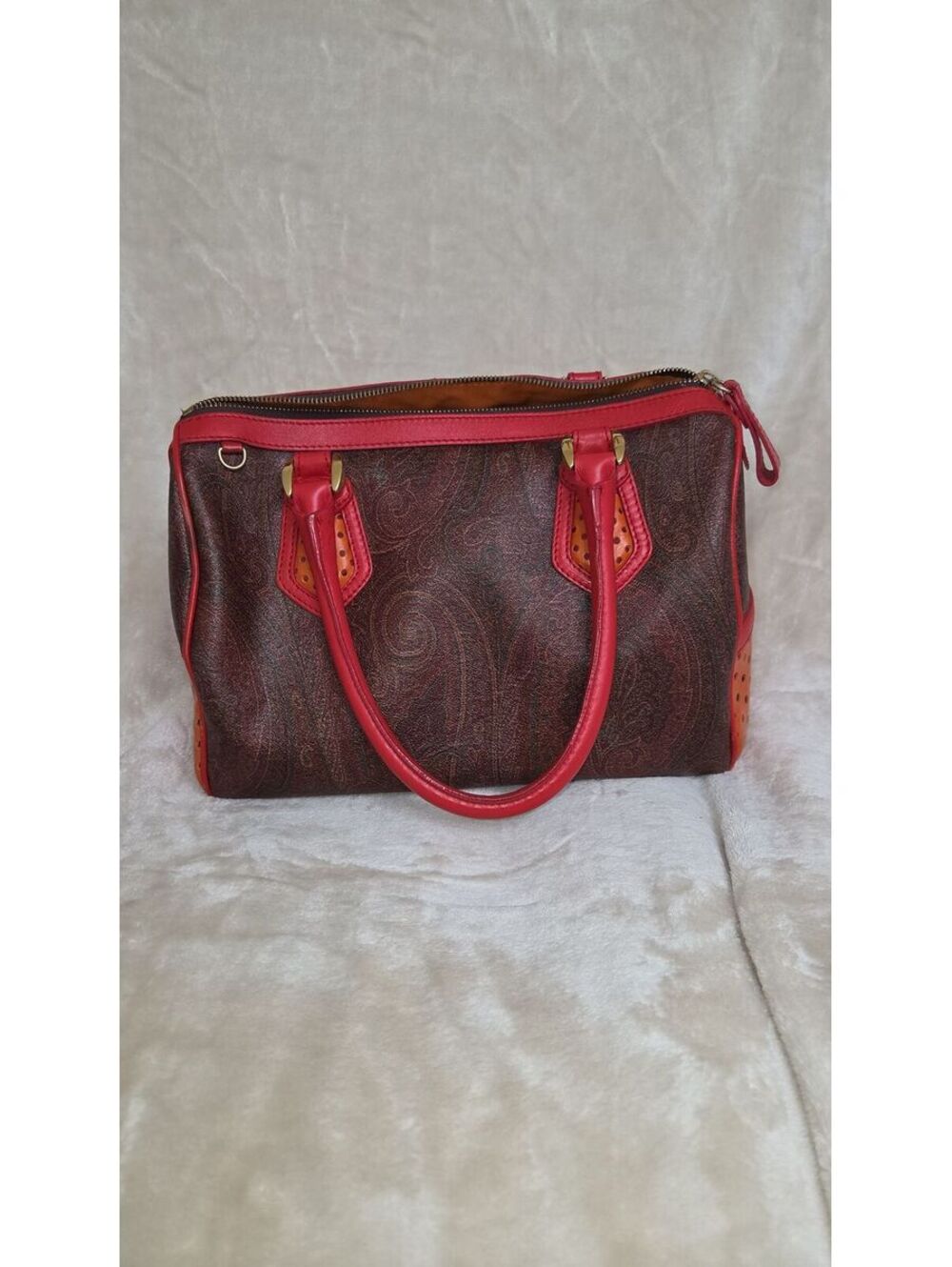 L83. ETRO Tricolor Paisley Print Boston Bag
